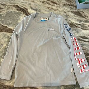 XS boys Magellan Gray Long Sleeve Tee (logo peeling a bit on back)